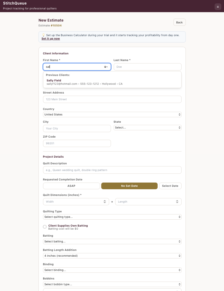 Client autocomplete dropdown