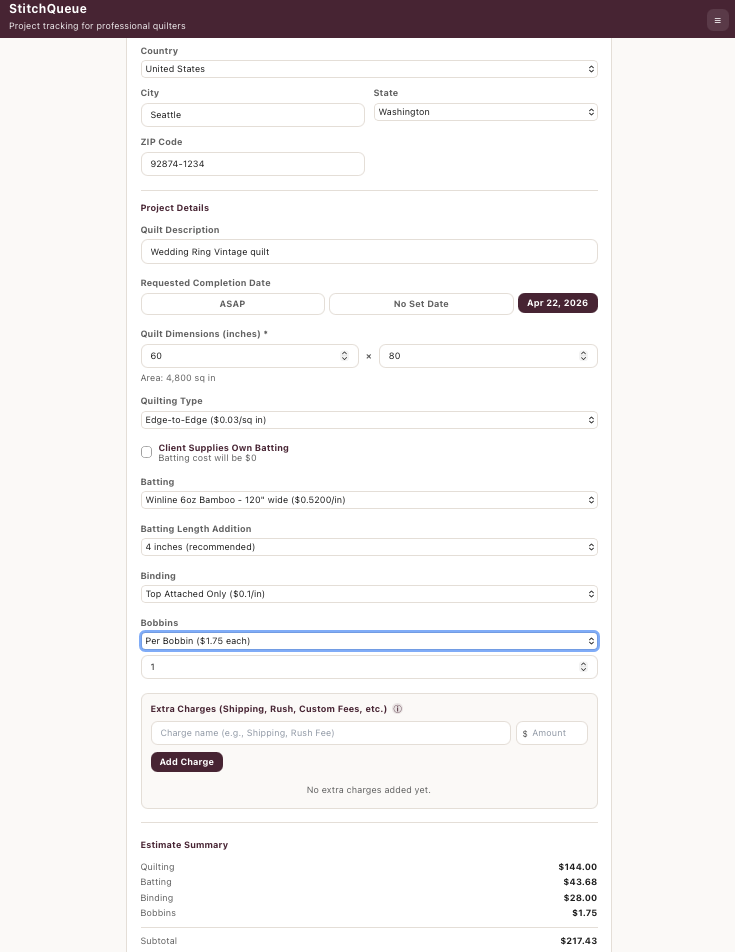 StitchQueue pricing calculator