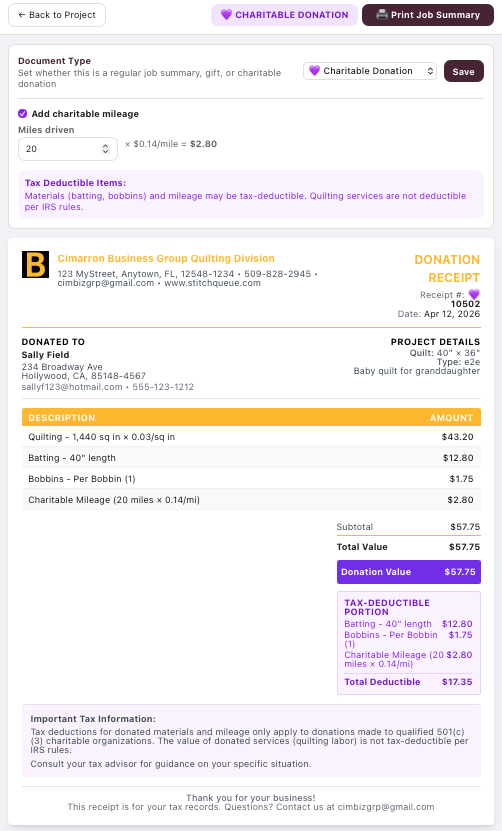Charitable donation tracking